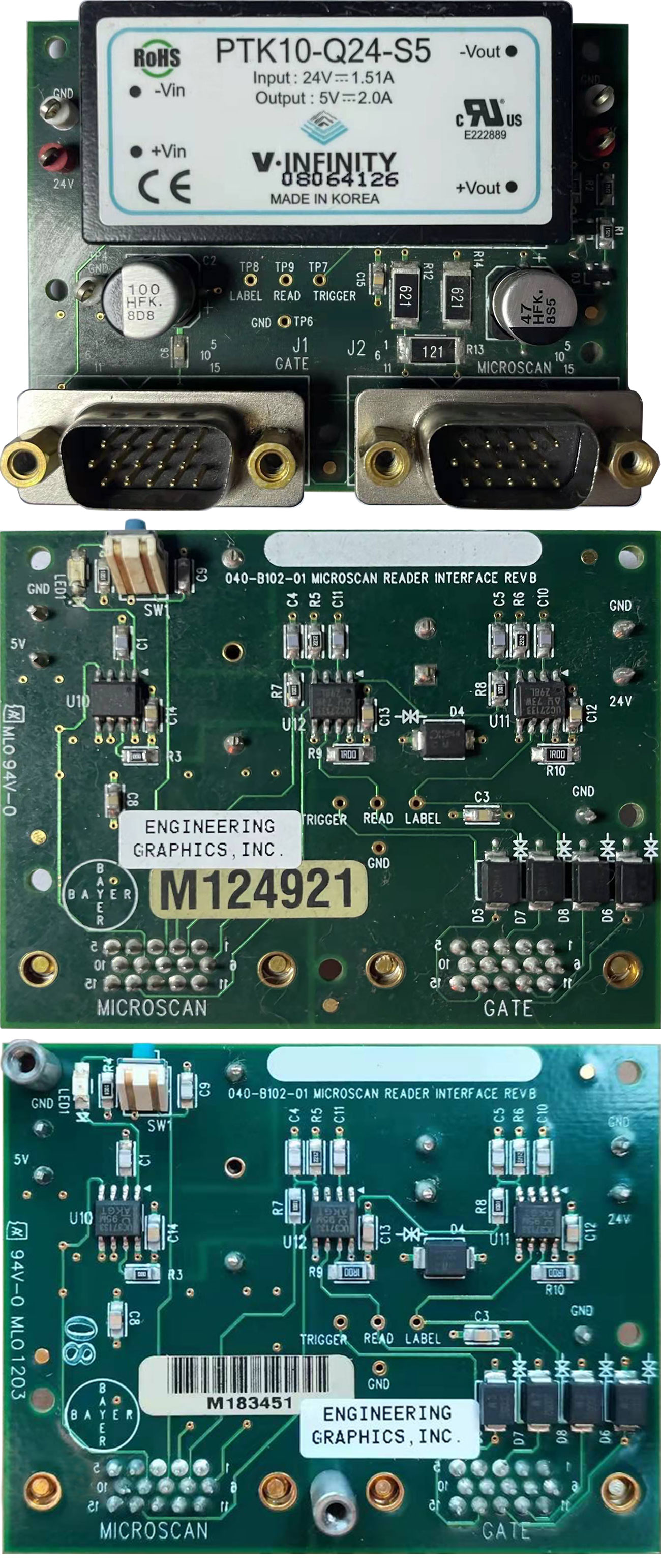 Engineering Graphics Inc 040-B102-01 Rev. B Microscan Reader Interface 040B10201 (GW11)，PTK10-Q24-S5M Power supply moudle