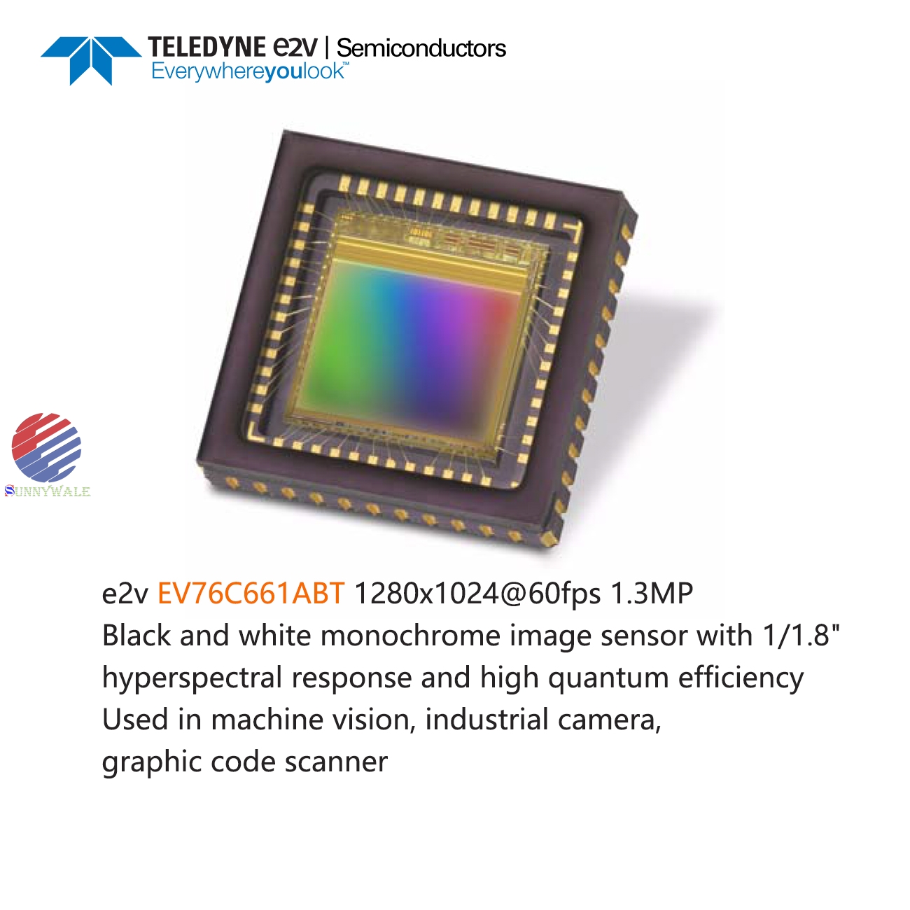 EV76C661ABT, e2v image sensor, 1280x1024 1.3megapixel, 1.3MP photosensitive chip, 1/1.8-inch sensor chip, Industrial camera monochrome cmos, black and white image sensor, hyperspectral response and high quantum efficiency cmos,CMOS SENSOR with ultra high sensitivity is comparable to CCD