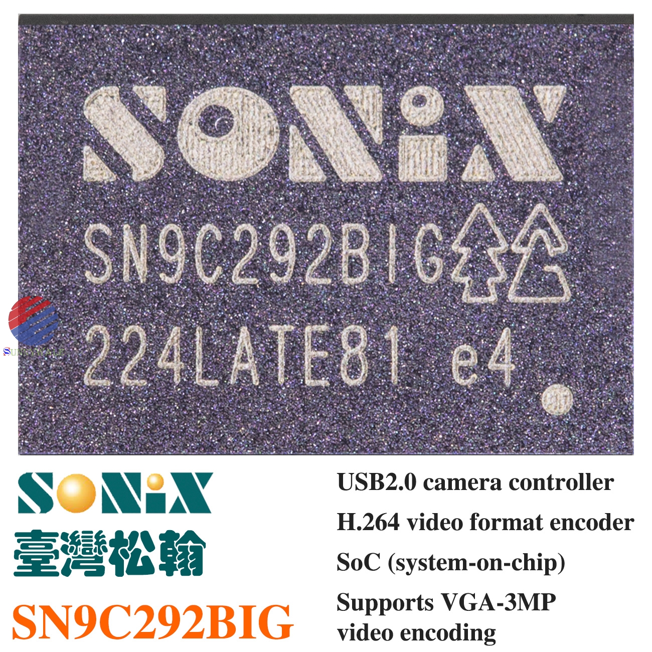 SN9C292NIG H.264 video encoder, USB2.0 camera video controller,SONIX SoC SN9C292NIG H.264 Video encoder, USB2.0 camera Video Controller, Sonix Soc SONIX SoC system chip, support VGA-3MP video encoding