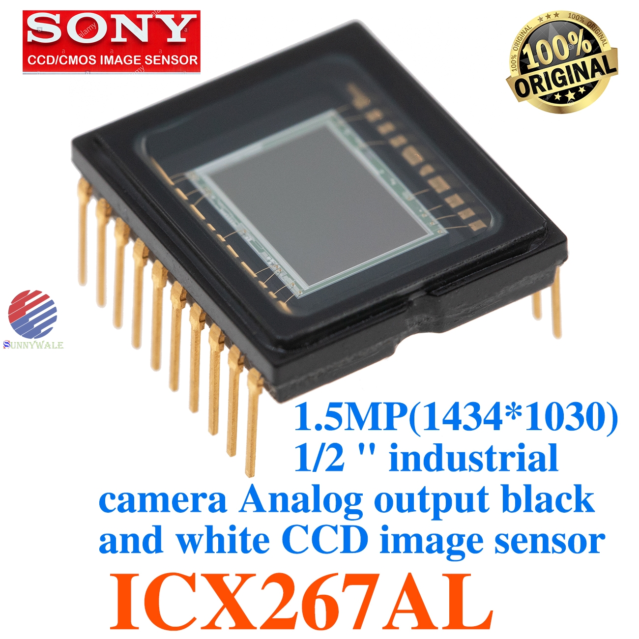 ICX267AL, SONY 1.5MP analog  image SENSOR, 1434×1050 pixels, diagonal 8mm(type 1/2), progressive scanning CCD, analog video output, B/W, black and white, monochrome, industrial camera image sensor