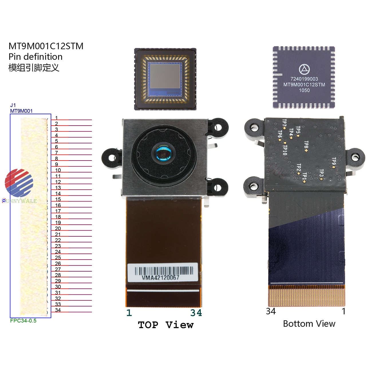 Microsoft Kinect XBOX 360, camera sensor, 3D motion-sensing game module, MT9M001C12STM module pin definition