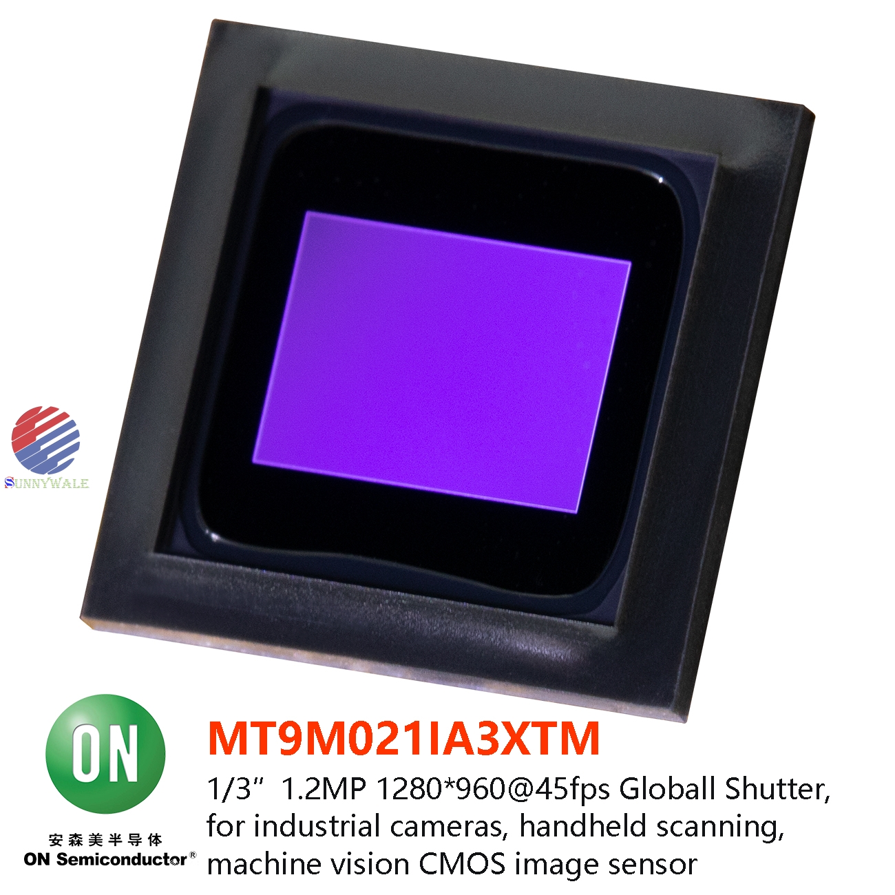 MT9M021IA3XTM, MT9M031，ONSEMI, 1/3-inch, 1.2MP@45fps, low illumination, global shutter exposure, used in industrial cameras, handheld scanning, machine vision, CMOS image sensors