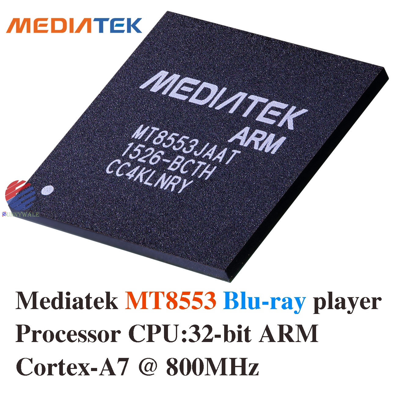 MT8553JAAT, MediaTEK CPU, Blu-ray DVD/CD player, SOC chip, Cortex-A7 CPU, 32-bit ARM, H.264 MPEG Video Decoding