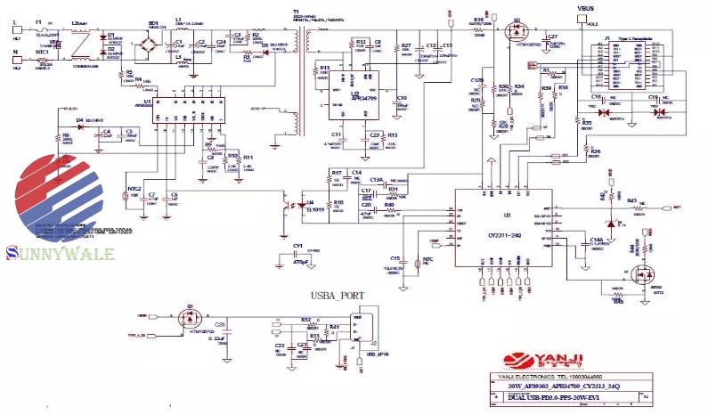 CY2311 circuit diagram, schematic diagram, 100 watt charger solution